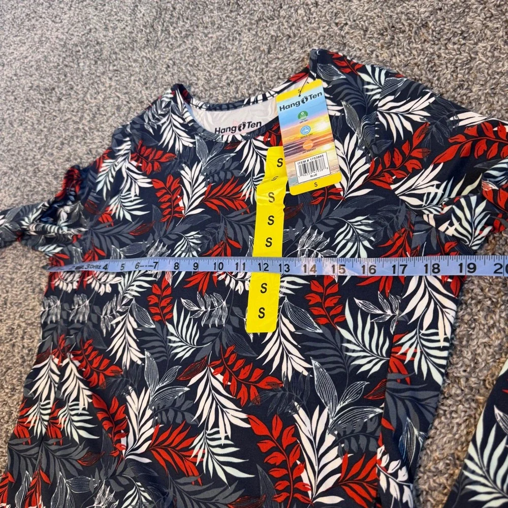 NWT‎ Hang Ten Women's Long Sleeve Rash Guard Shirt UPF 50+ w/ Zip Pocket Small